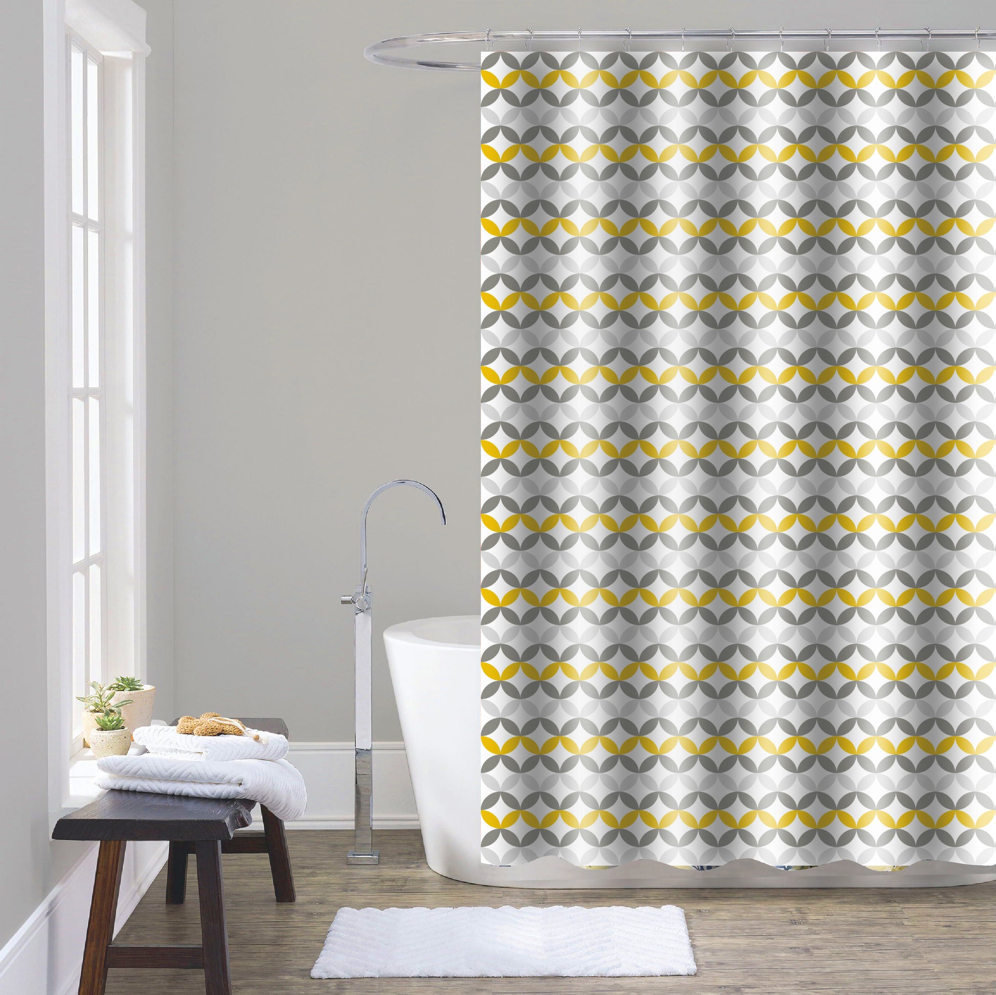 Shower Curtain with Metal Roller Hooks - Glory Home Design